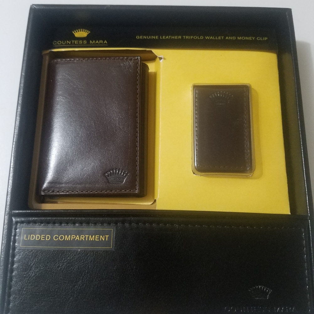 Countess Mara brown trifold leather wallet with mo